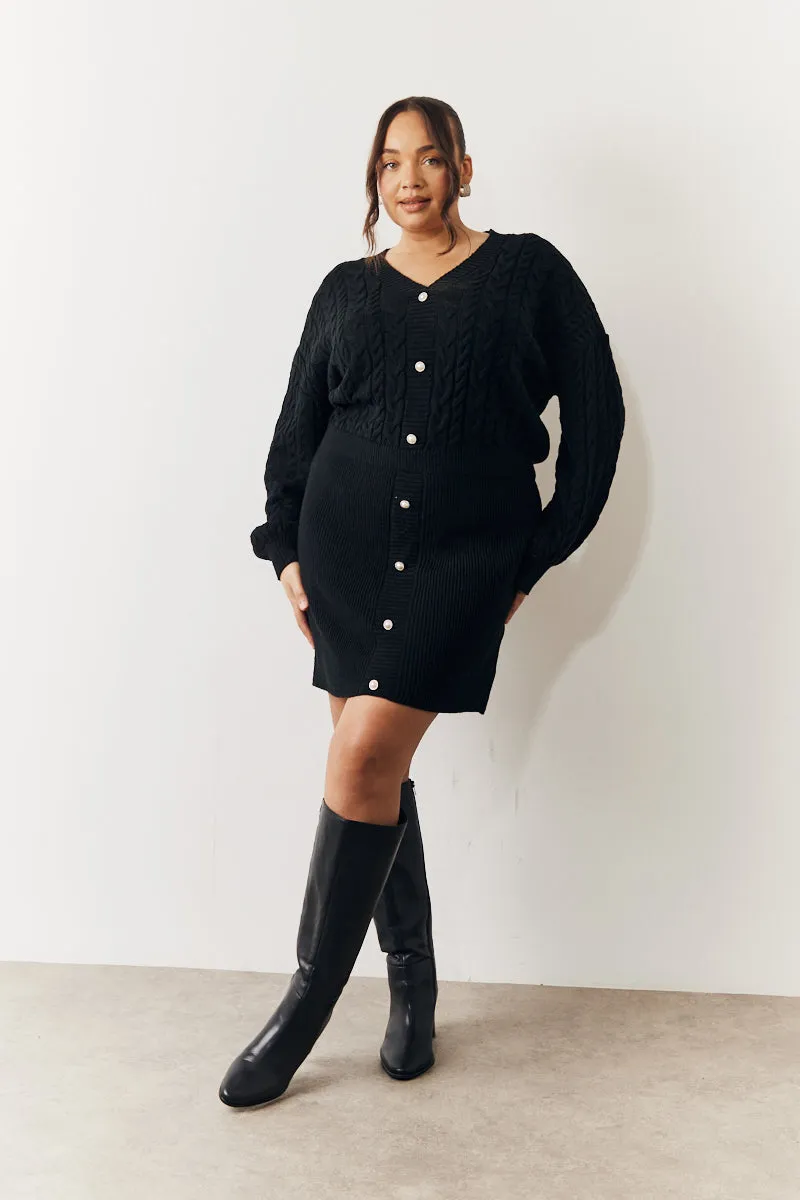 Black Cable Knitted Diamante Button Mini Dress sold by Chi Chi London