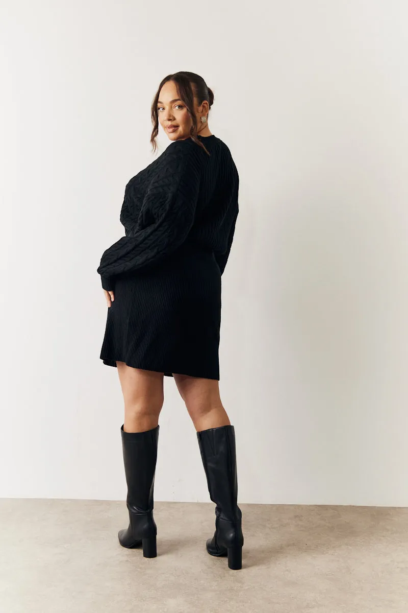 Black Cable Knitted Diamante Button Mini Dress sold by Chi Chi London product image thumbnail 2