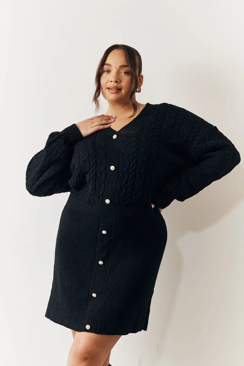 Black Cable Knitted Diamante Button Mini Dress sold by Chi Chi London product image thumbnail 3