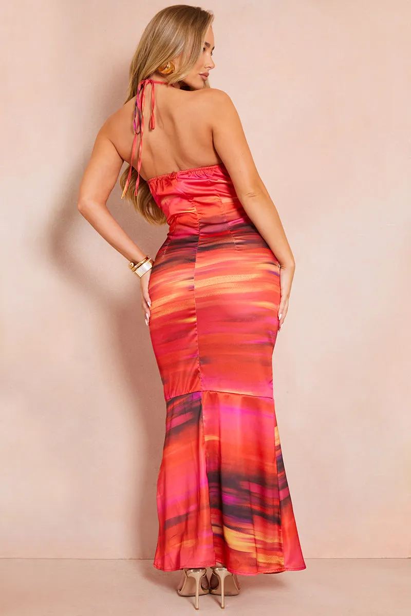 Satin Abstract Print Halterneck Midaxi Dress sold by Chi Chi London product image thumbnail 3
