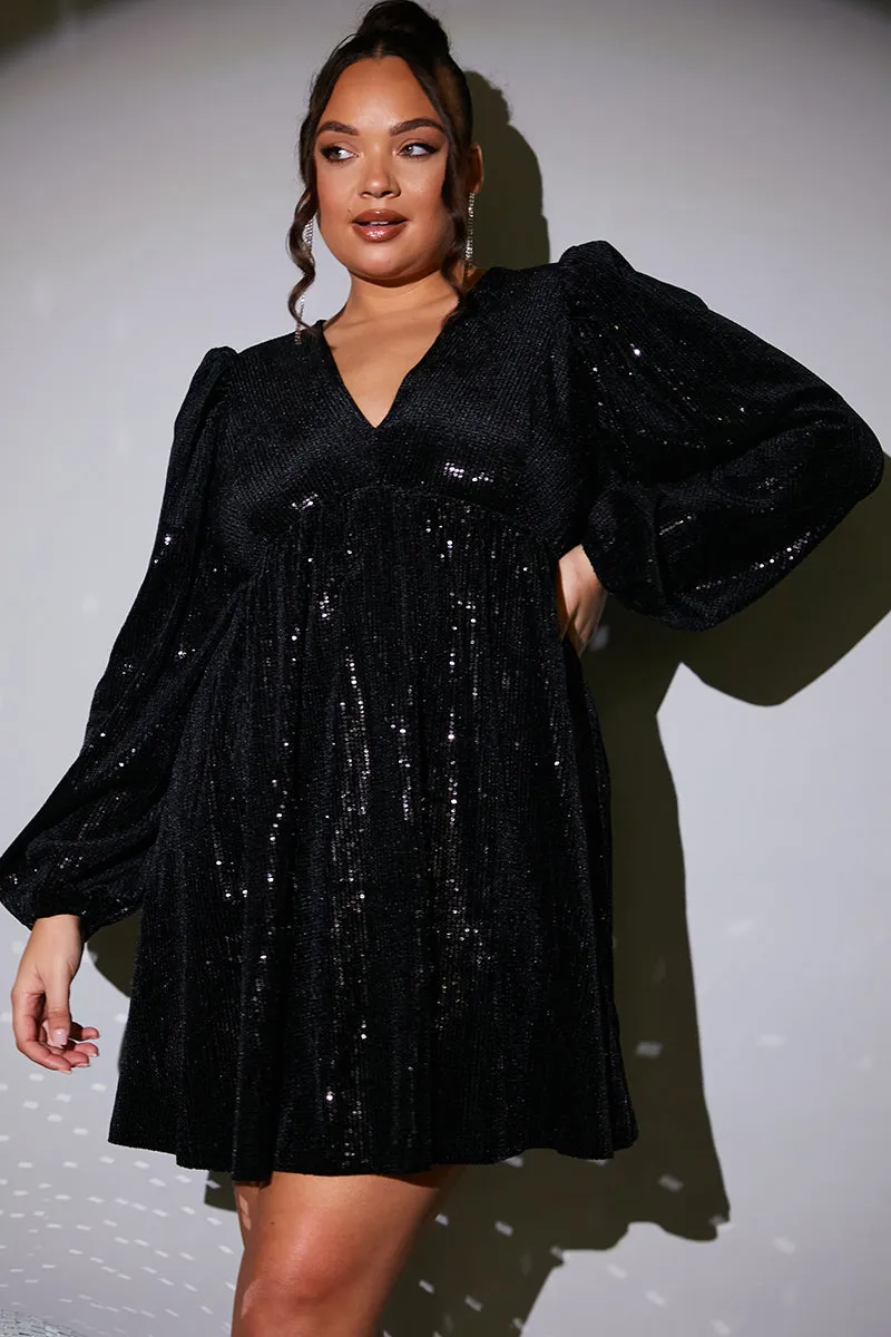 Black Sequin V Neck Smock Dress sold by Chi Chi London product image thumbnail 5