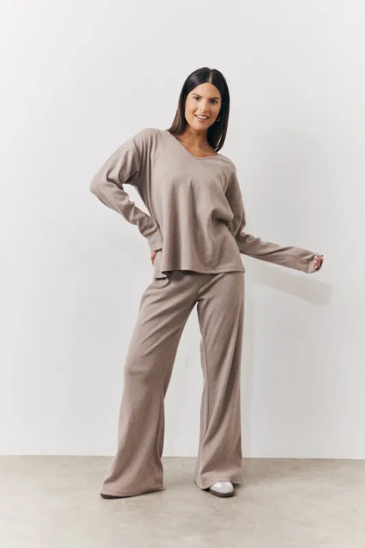Brushed Rib Flare Leg Co Ord Trouser made by In the style