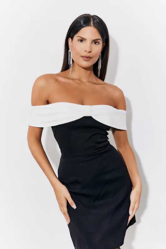 Black Contrast Bow Mini Dress made by In the style