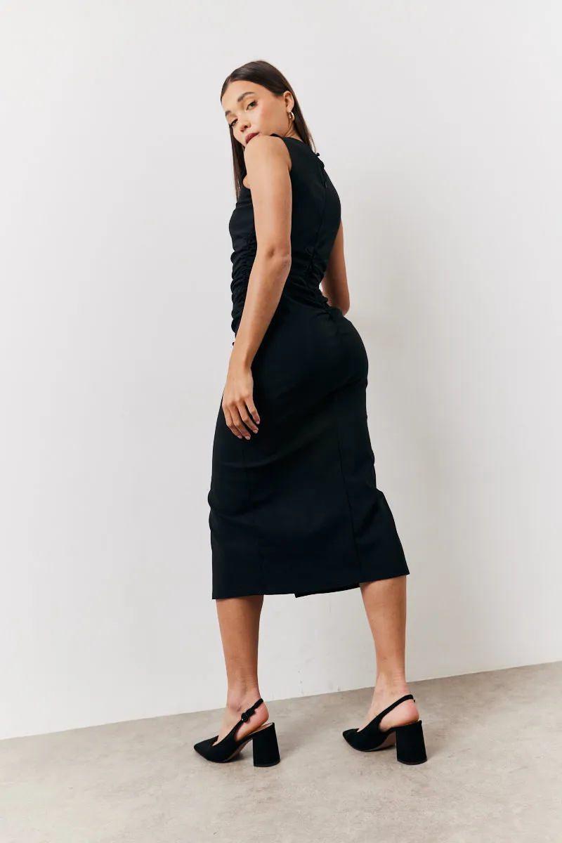 Black Bengaline Ruched Midi Dress sold by Chi Chi London product image thumbnail 4