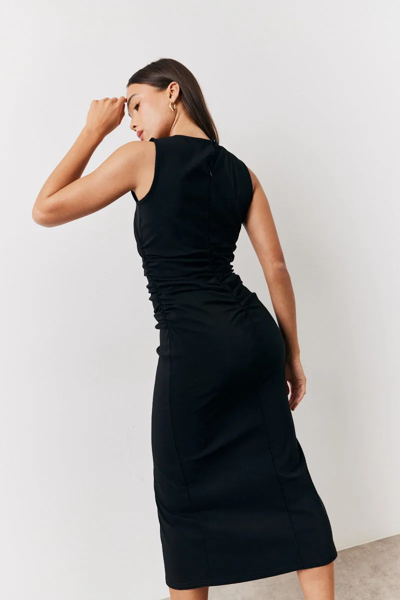 Black Bengaline Ruched Midi Dress sold by Chi Chi London product image thumbnail 5
