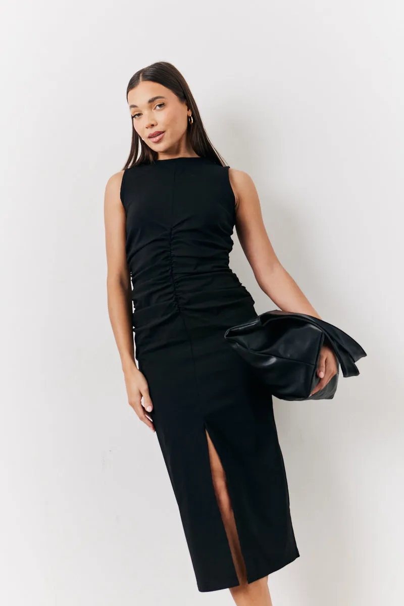 Black Bengaline Ruched Midi Dress sold by Chi Chi London product image thumbnail 3