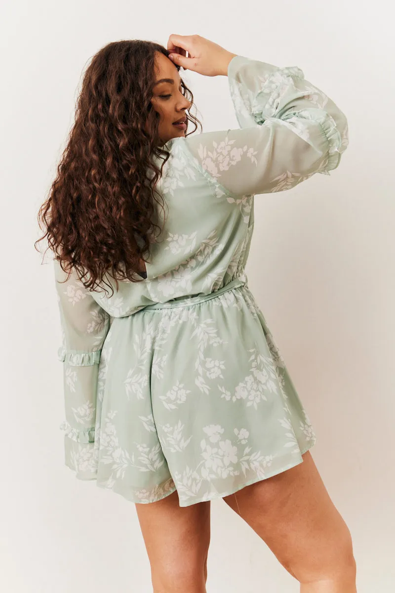 Sage Floral Print Floaty Playsuit sold by Chi Chi London product image thumbnail 3