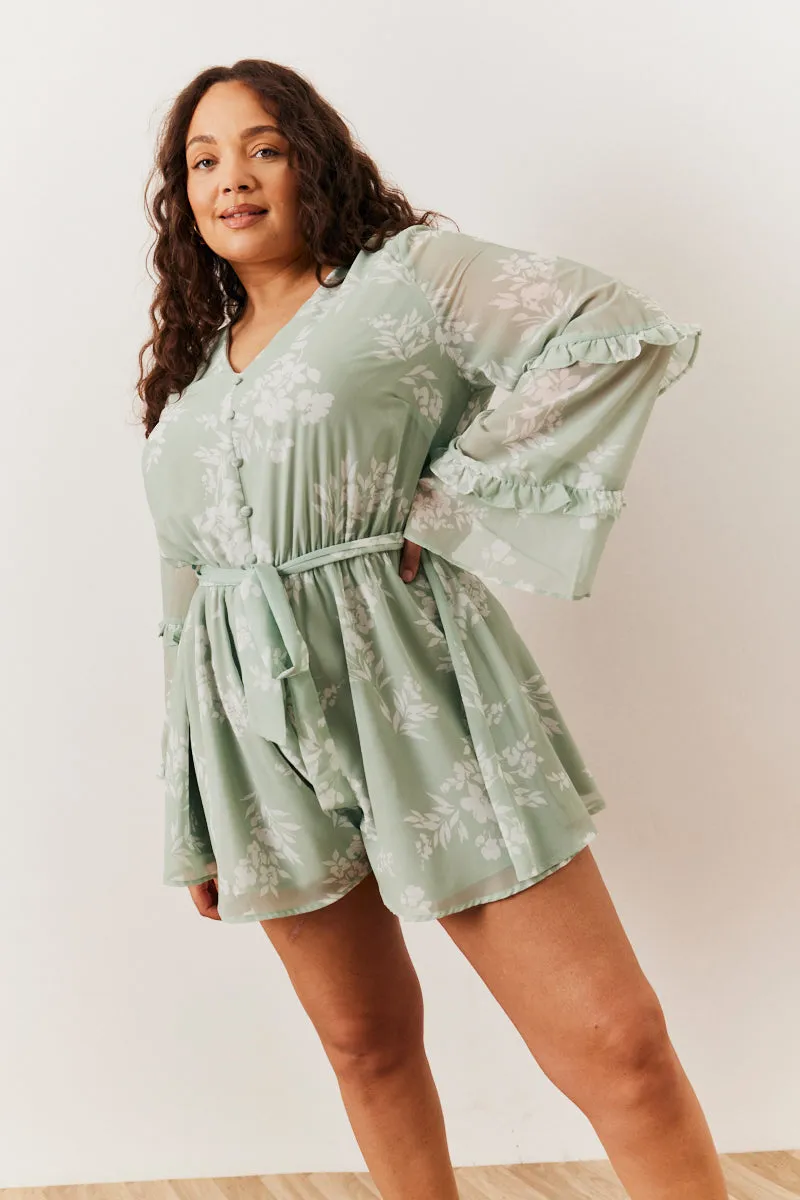 Sage Floral Print Floaty Playsuit sold by Chi Chi London