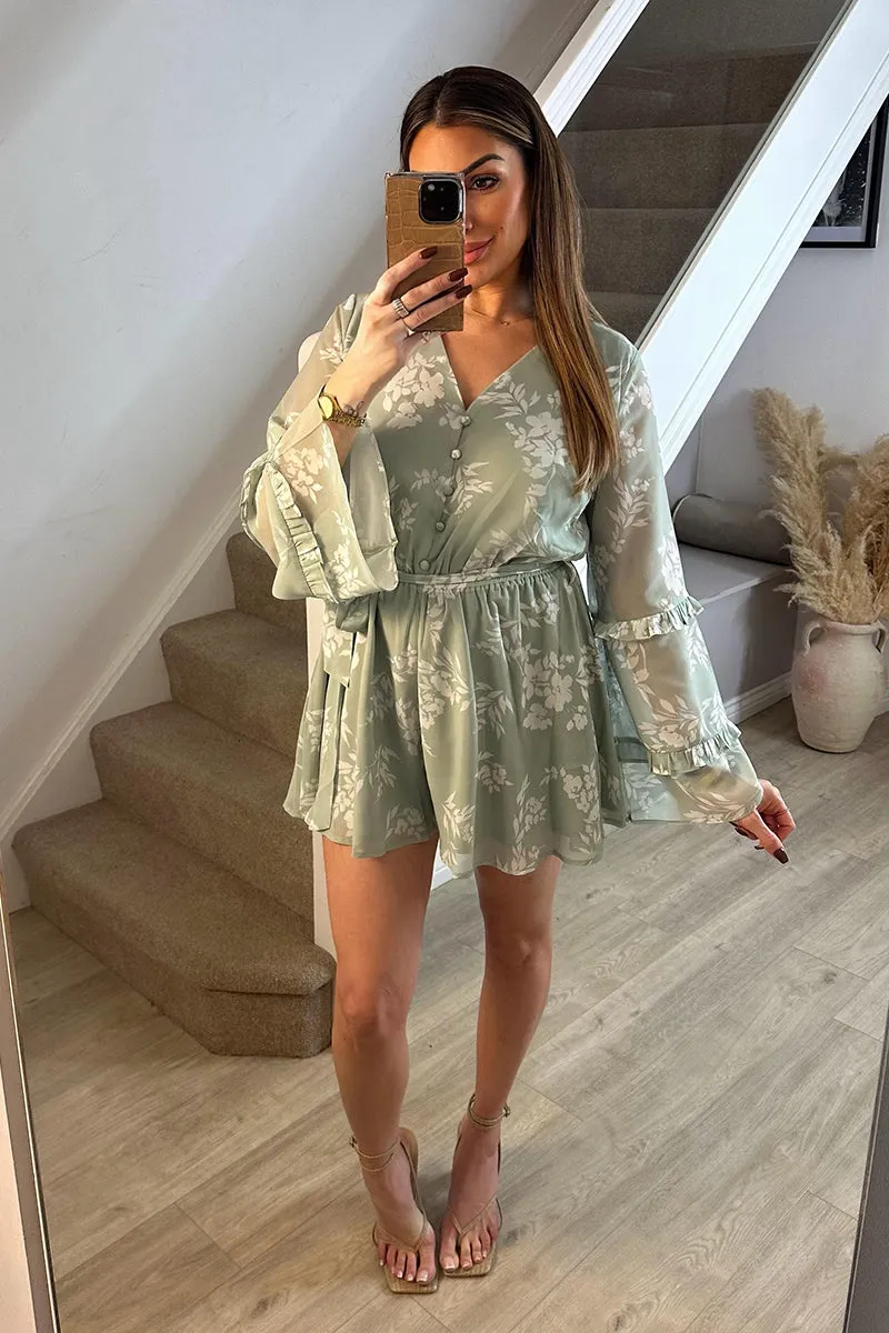 Sage Floral Print Floaty Playsuit sold by Chi Chi London product image thumbnail 5