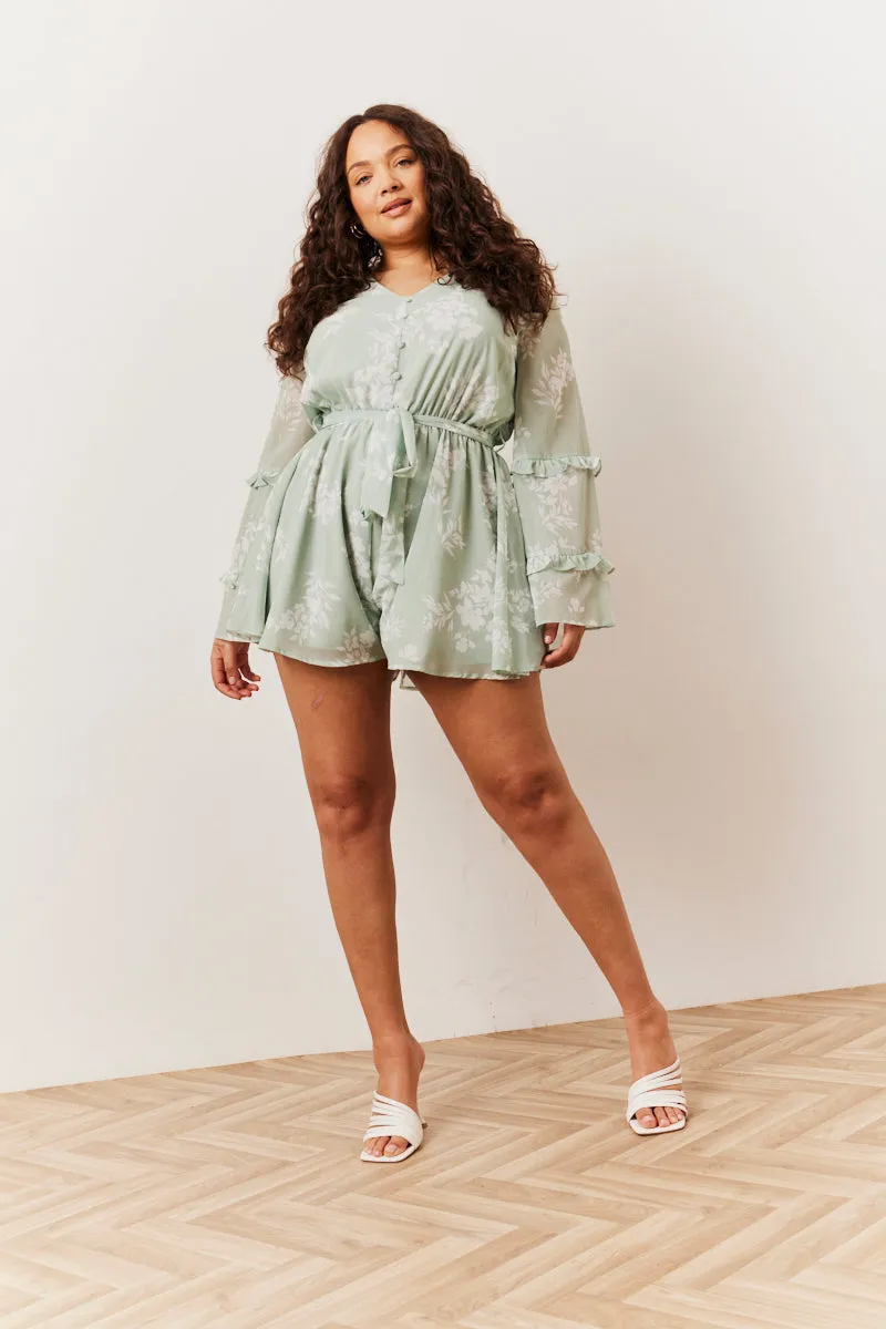 Sage Floral Print Floaty Playsuit sold by Chi Chi London product image thumbnail 2
