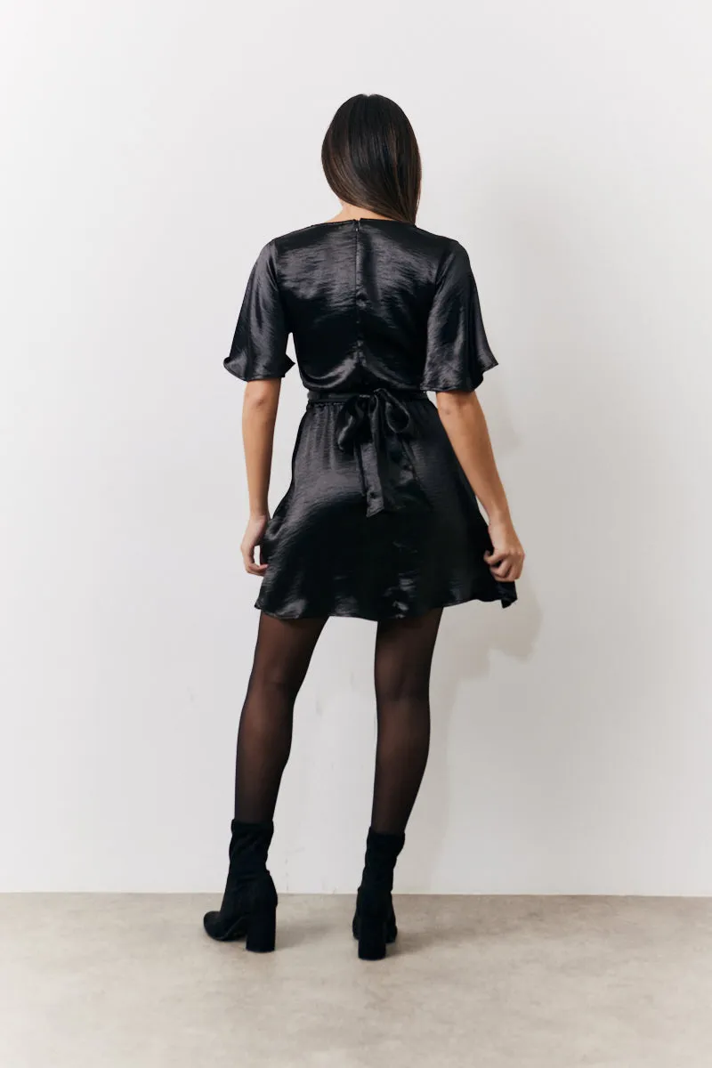 Black Liquid Satin Wrap Front Detail Mini Dress sold by Chi Chi London product image thumbnail 3