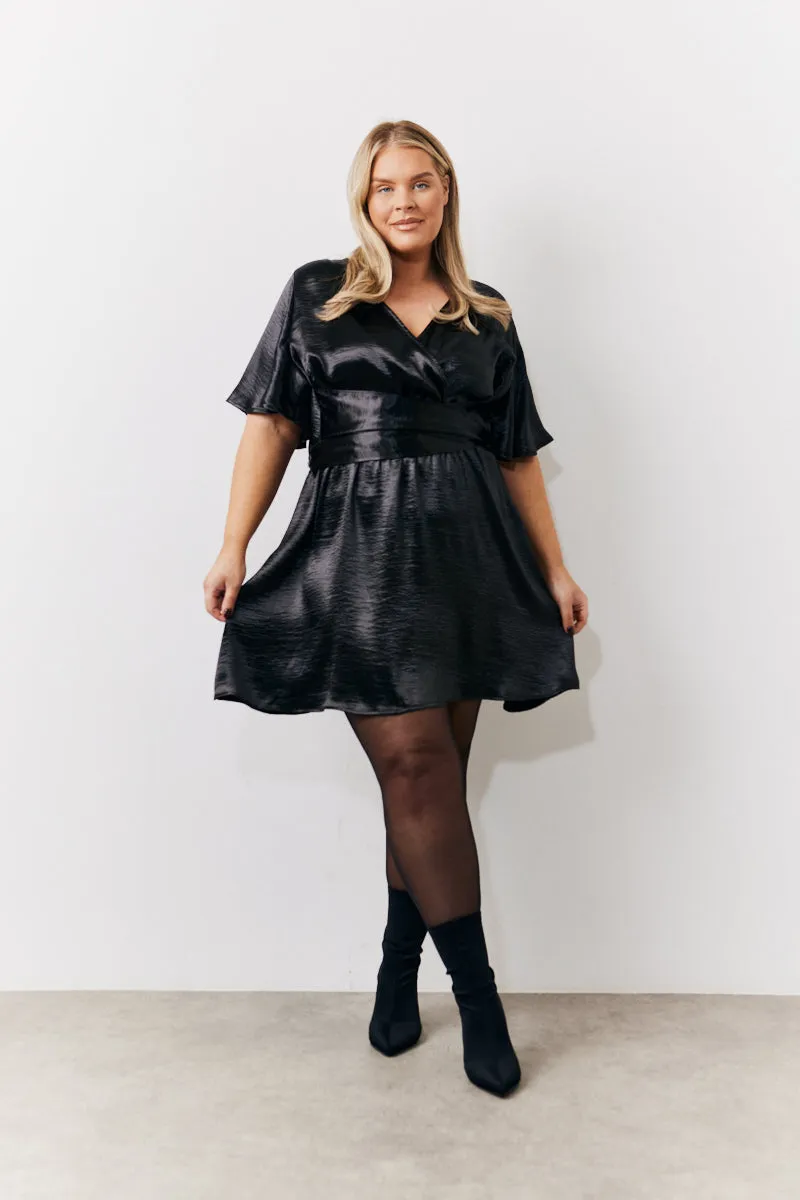 Black Liquid Satin Wrap Front Detail Mini Dress sold by Chi Chi London product image thumbnail 5