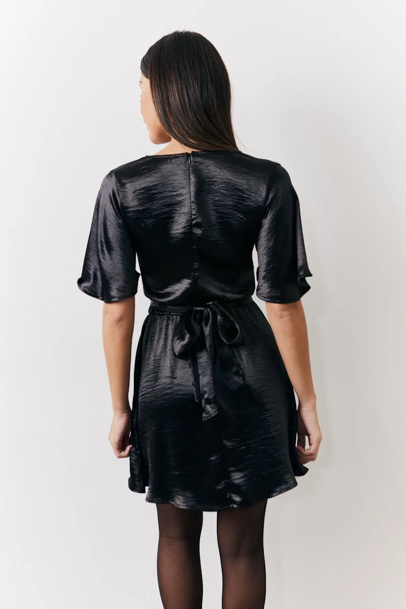 Black Liquid Satin Wrap Front Detail Mini Dress sold by Chi Chi London product image thumbnail 2