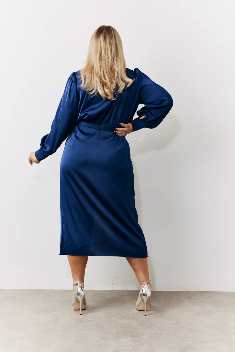 Navy Satin Wrap Midi Dress sold by Chi Chi London product image thumbnail 3