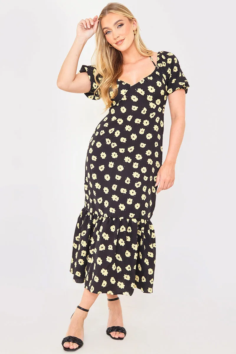 Floral Plunge Short Sleeve Midi Dress sold by Chi Chi London