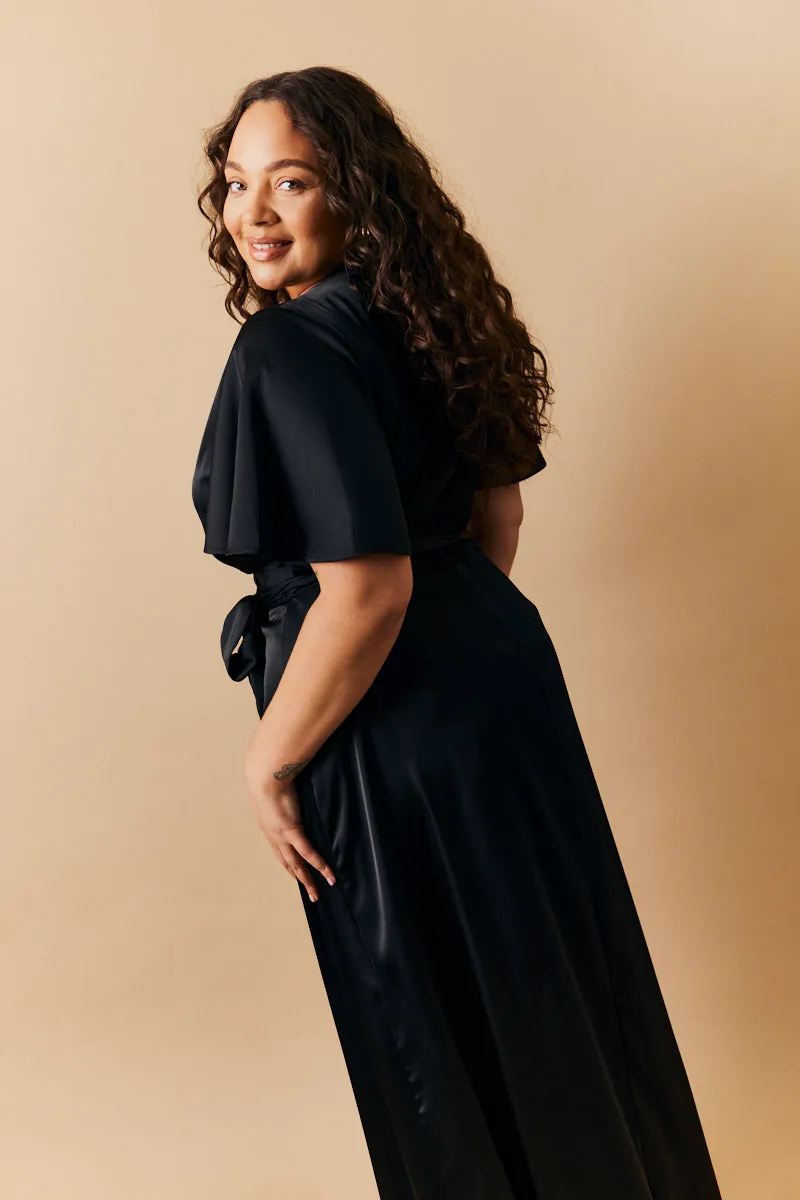 Black Satin Wrap Tie Angel Sleeve Maxi Dress sold by Chi Chi London product image thumbnail 5