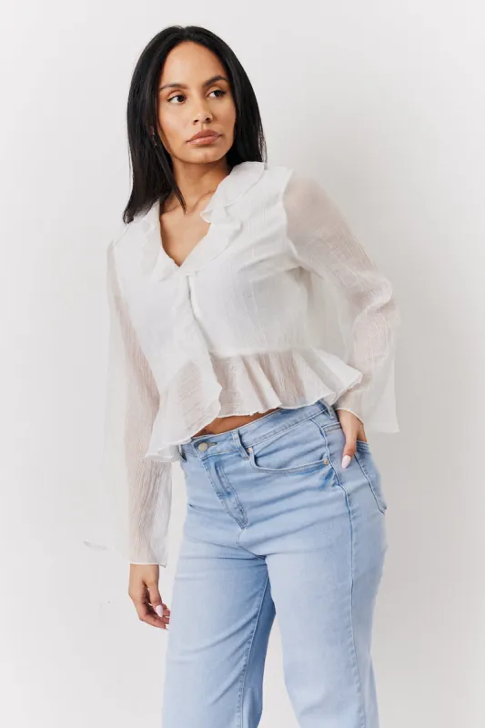White Chiffon Frill Blouse made by In the style