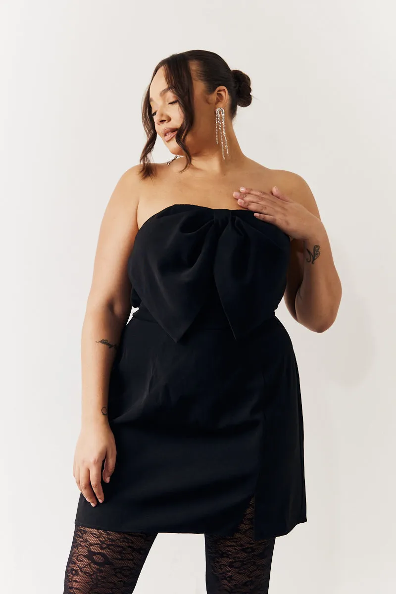 Black Bandeau Bow Front Split Hem Mini Dress sold by Chi Chi London product image thumbnail 5