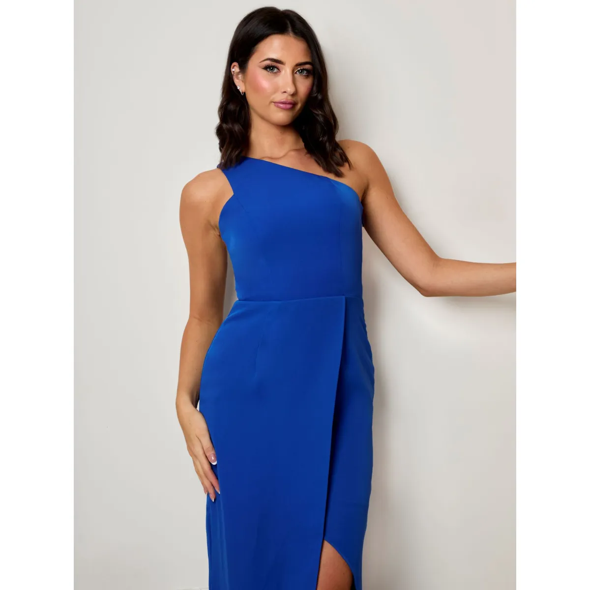 Chi Chi London One Shoulder Split Detail Midi Dress in Cobalt sold by Chi Chi London