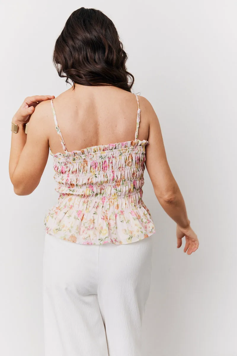 Pink Floral Print Shirred Cami Top sold by Chi Chi London product image thumbnail 3