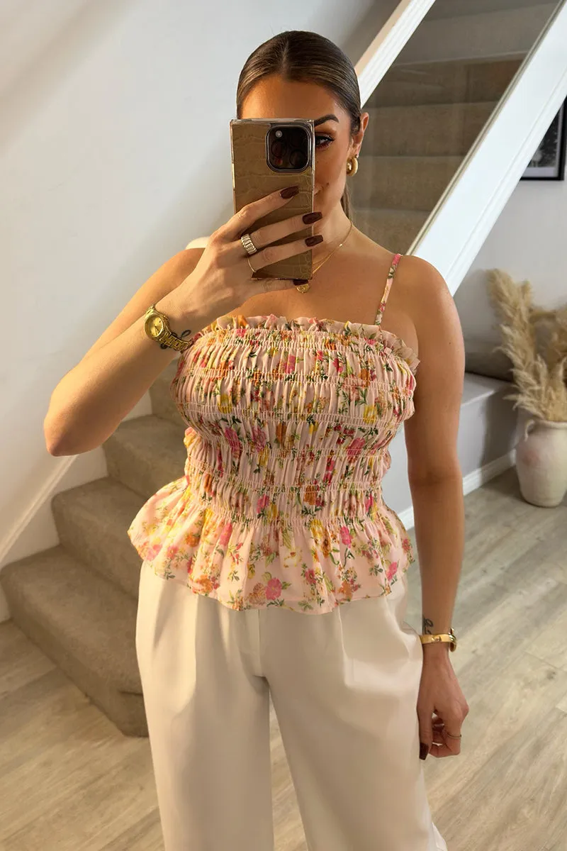 Pink Floral Print Shirred Cami Top sold by Chi Chi London product image thumbnail 5