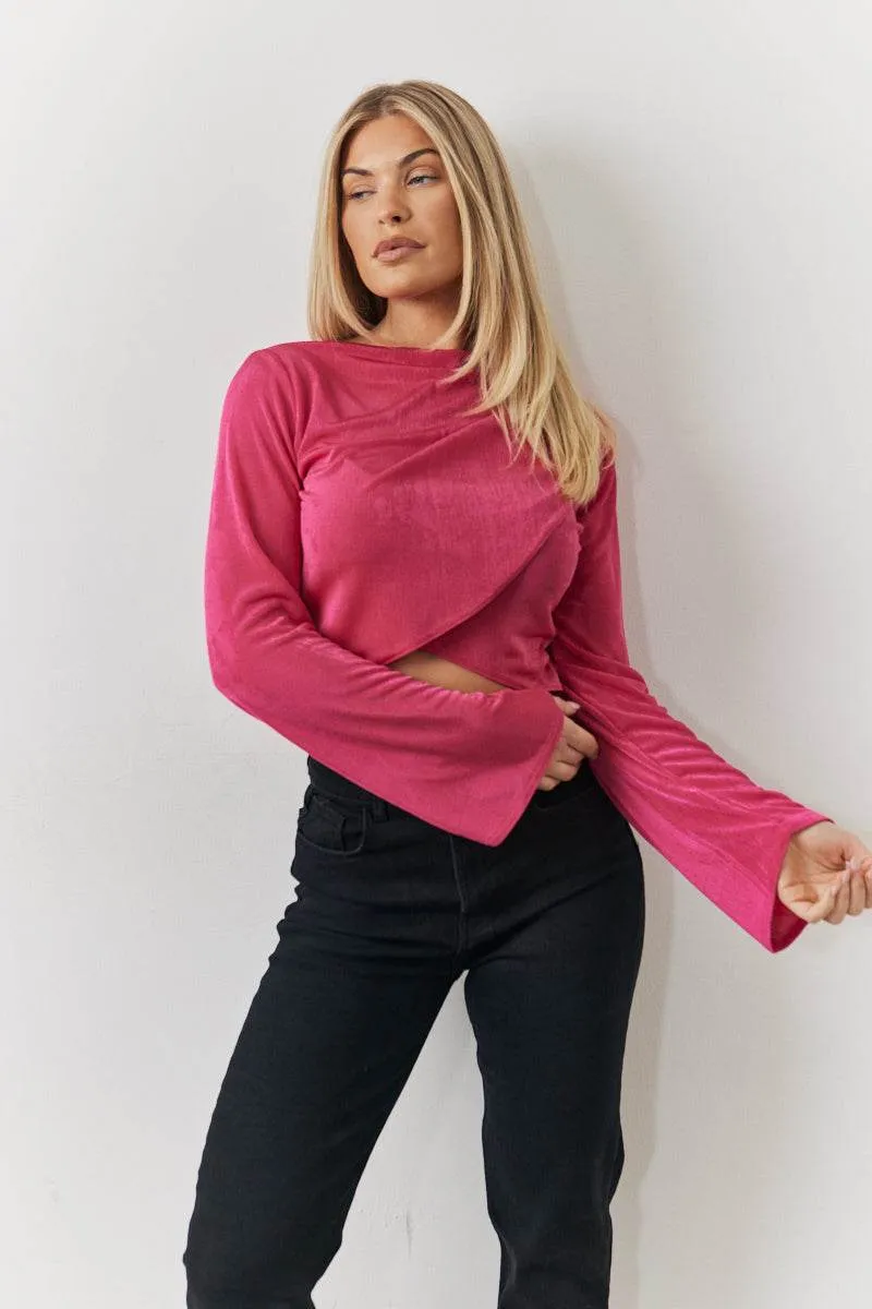 Acetate Slinky Co-Ord Wrap Crop Top sold by Chi Chi London