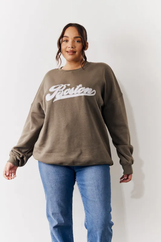 Embroidered Boston Slogan Crew Neck Sweater made by In the style