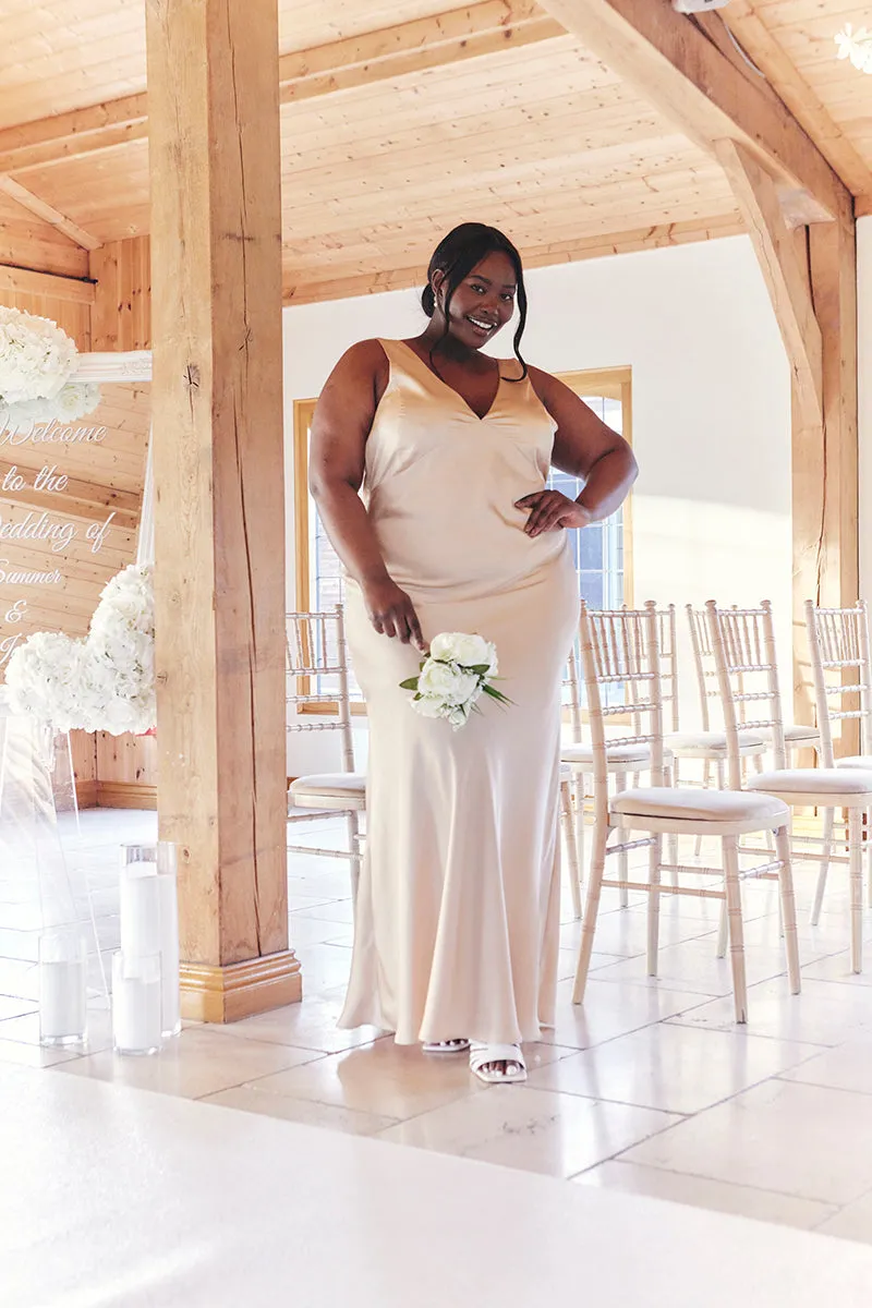 Light Gold Satin Twist Back Maxi Dress sold by Chi Chi London