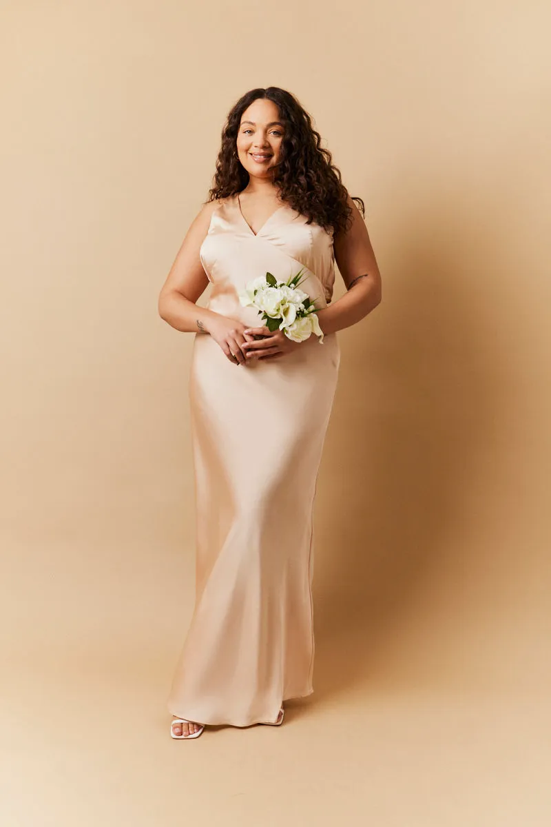 Light Gold Satin Twist Back Maxi Dress sold by Chi Chi London product image thumbnail 2