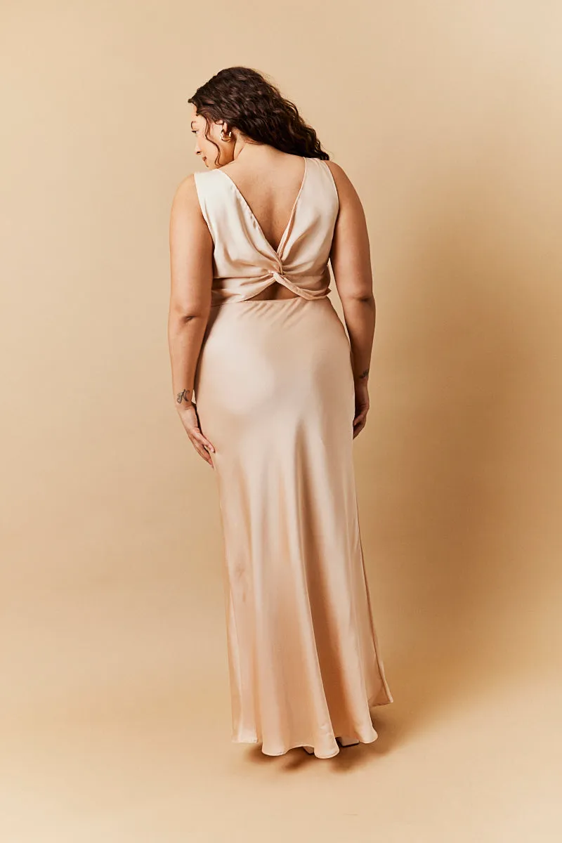 Light Gold Satin Twist Back Maxi Dress sold by Chi Chi London product image thumbnail 3