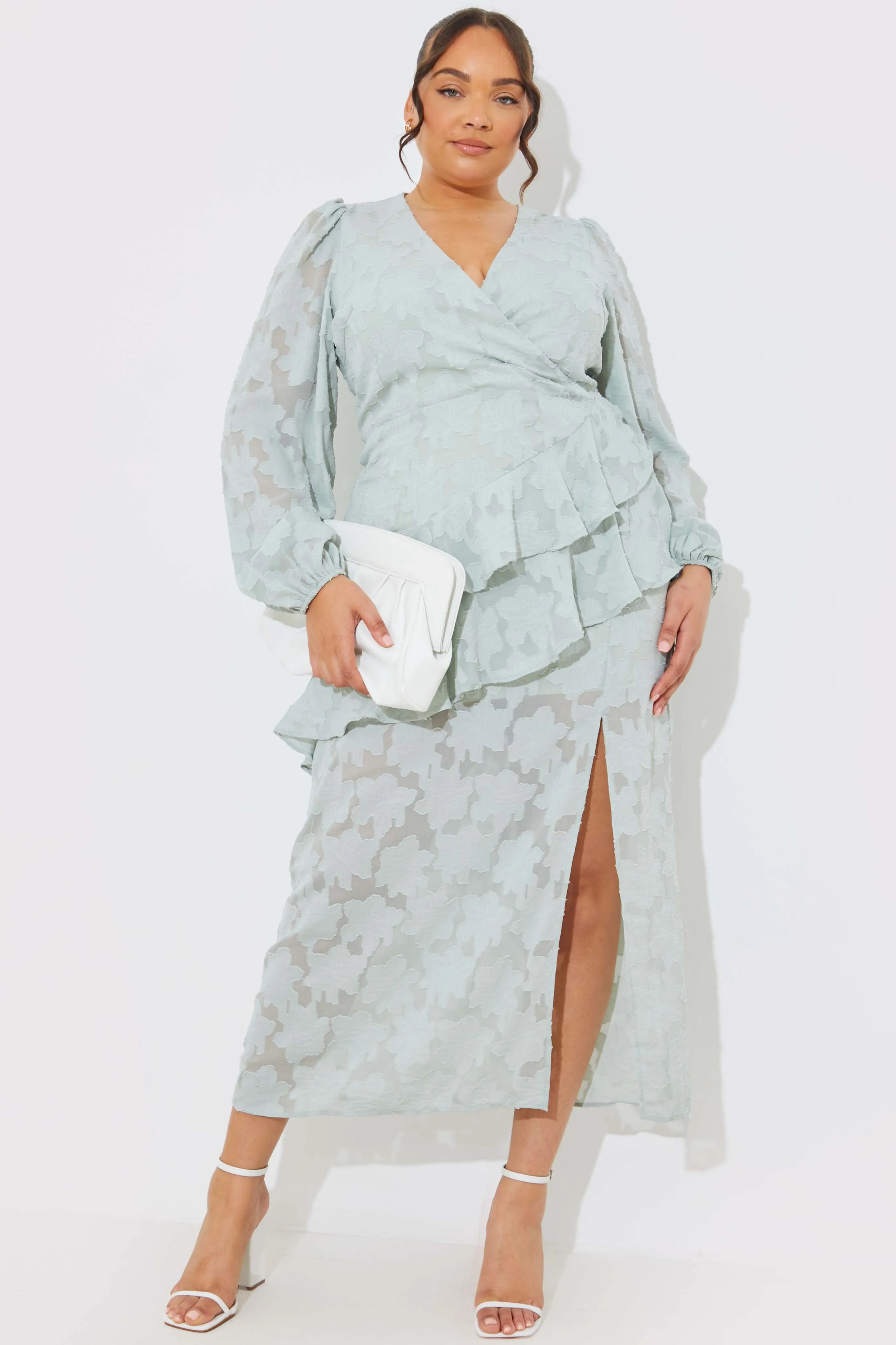 Jacquard Asymmetric Frill Wrap Midaxi Dress sold by Chi Chi London product image thumbnail 4
