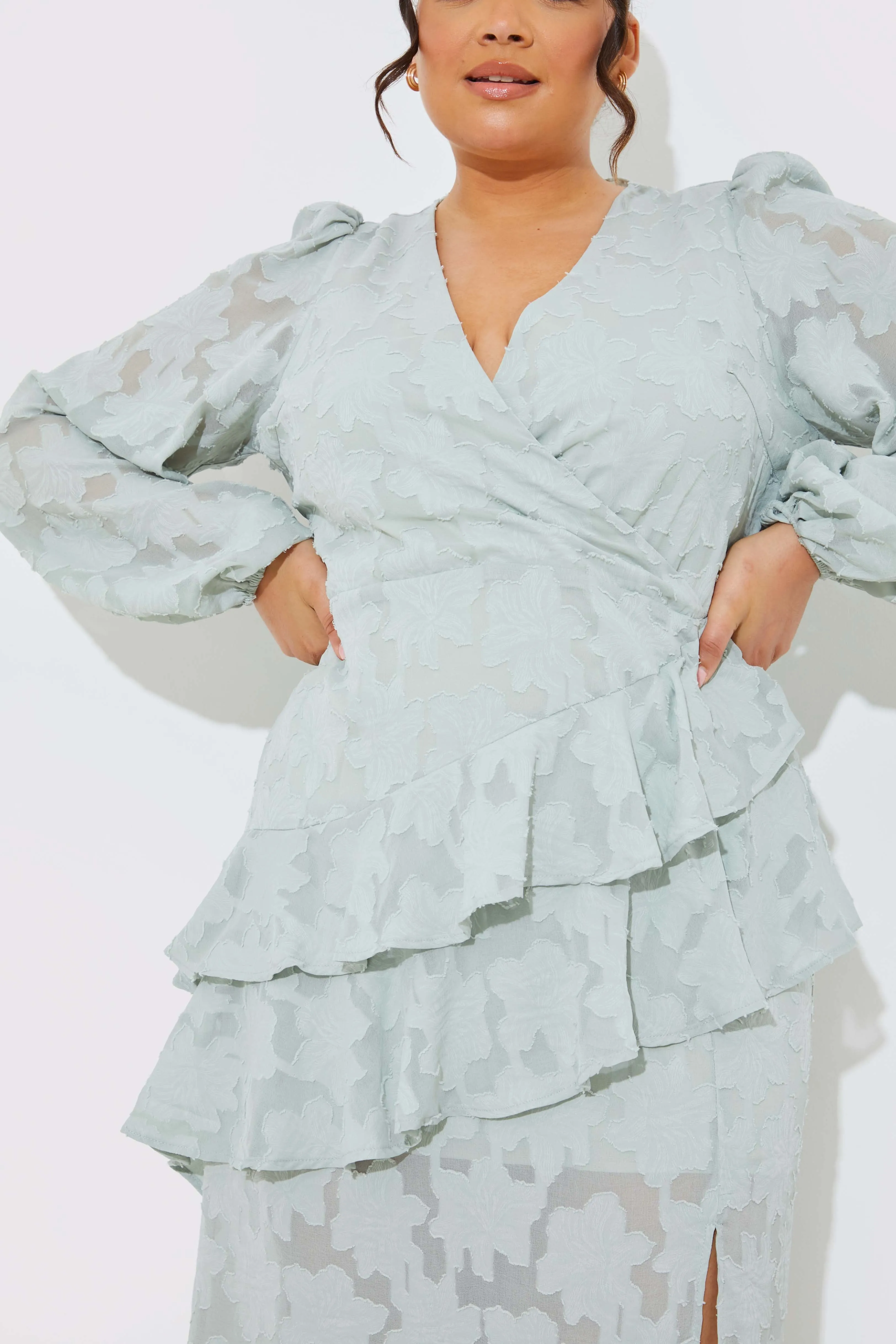 Jacquard Asymmetric Frill Wrap Midaxi Dress sold by Chi Chi London product image thumbnail 5