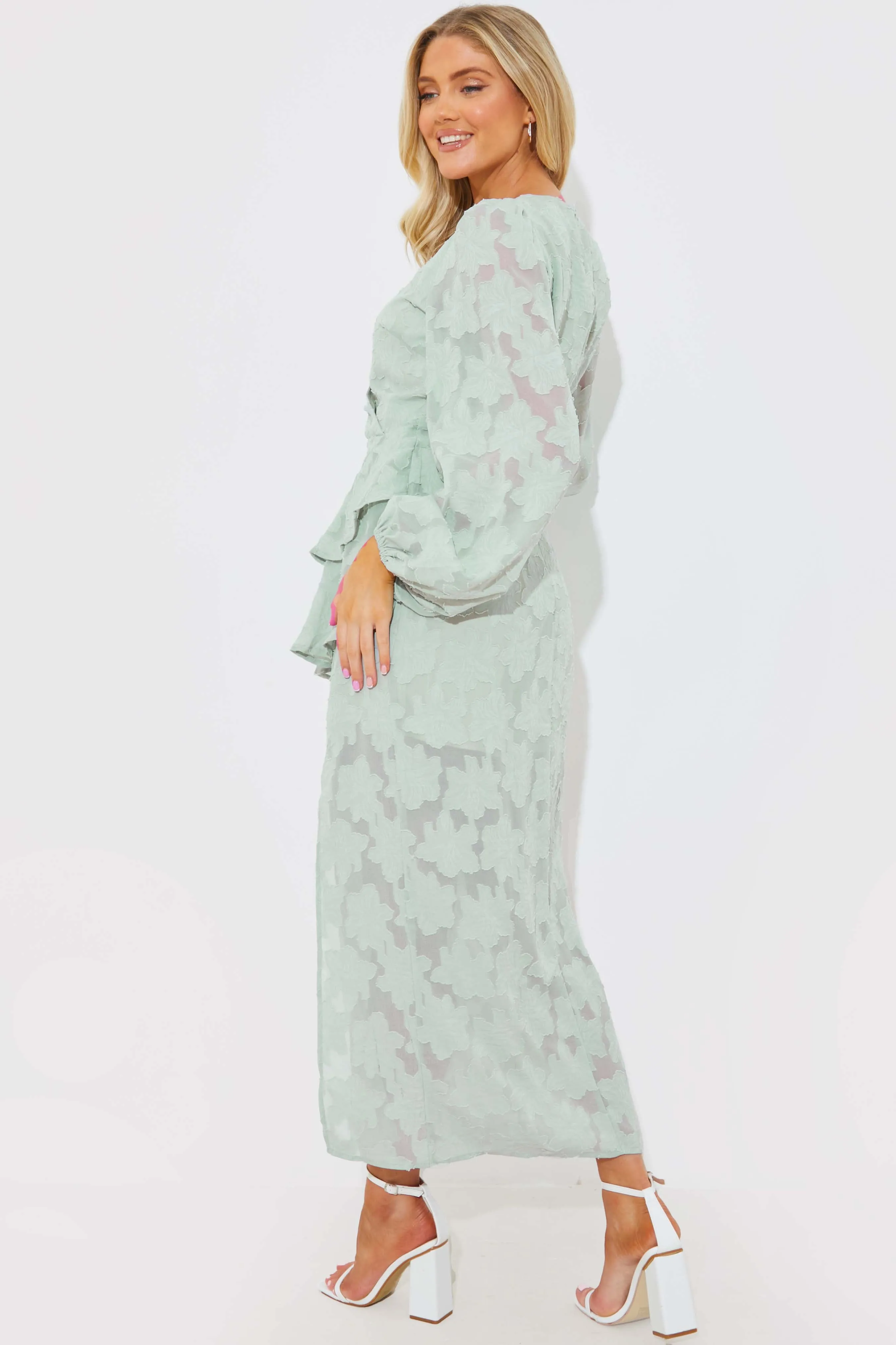Jacquard Asymmetric Frill Wrap Midaxi Dress sold by Chi Chi London product image thumbnail 2