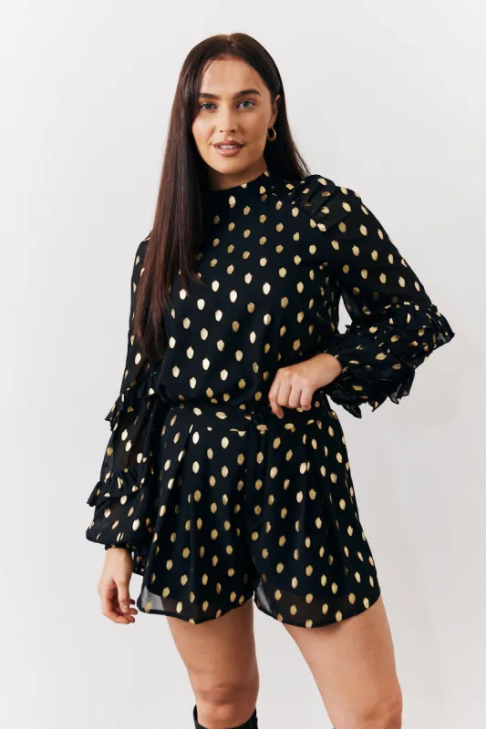 Black Foil Detail Chiffon Blouse made by In the style