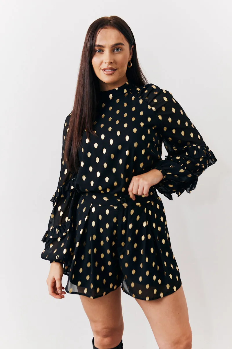 Black Foil Detail Chiffon Blouse sold by Chi Chi London