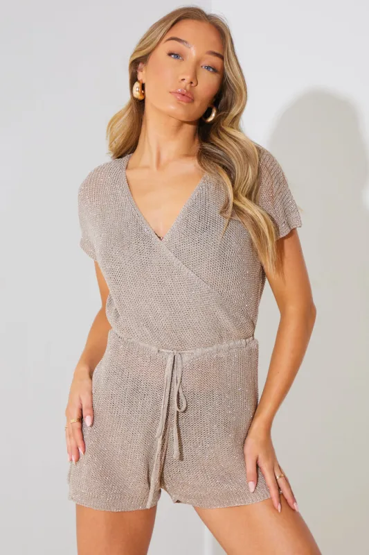 Metallic Knit Drawstring Playsuit made by In the style