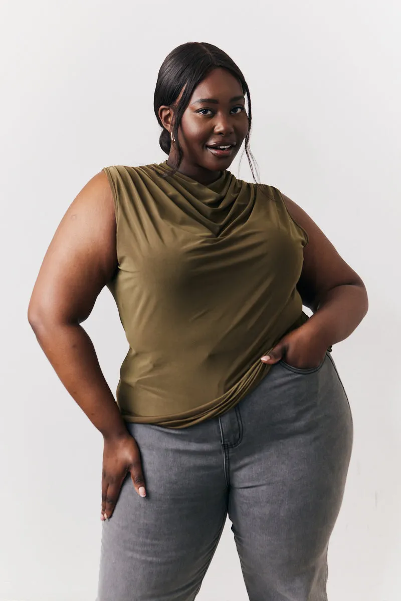 Khaki Slinky Cowl Front Sleeveless Top sold by Chi Chi London product image thumbnail 5
