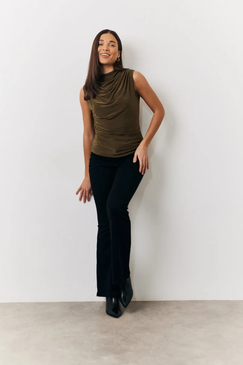 Khaki Slinky Cowl Front Sleeveless Top sold by Chi Chi London product image thumbnail 2