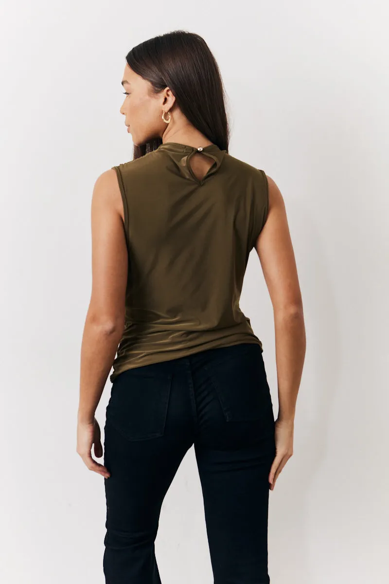 Khaki Slinky Cowl Front Sleeveless Top sold by Chi Chi London product image thumbnail 3