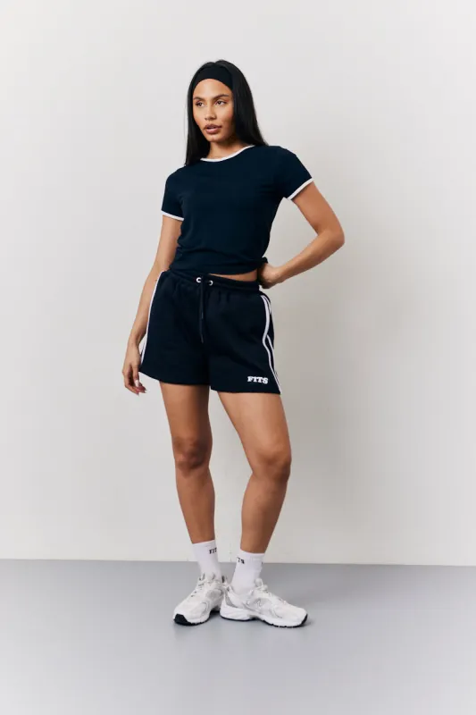 Navy 90's Fits Slogan Side Stripe Co-Ord Shorts made by In the style