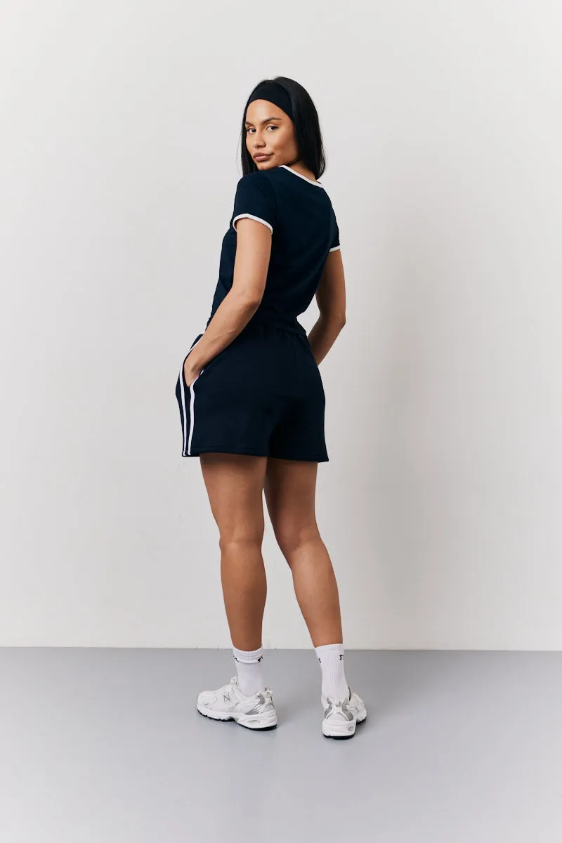 Navy 90's Fits Slogan Side Stripe Co-Ord Shorts sold by Chi Chi London product image thumbnail 2