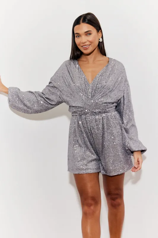 Sequin Multi Front Knot Playsuit made by In the style