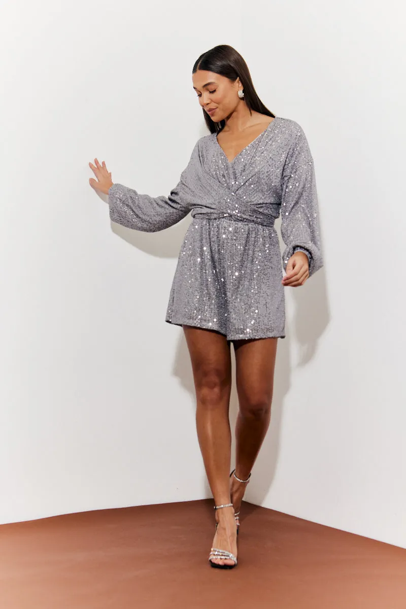 Sequin Multi Front Knot Playsuit sold by Chi Chi London product image thumbnail 2