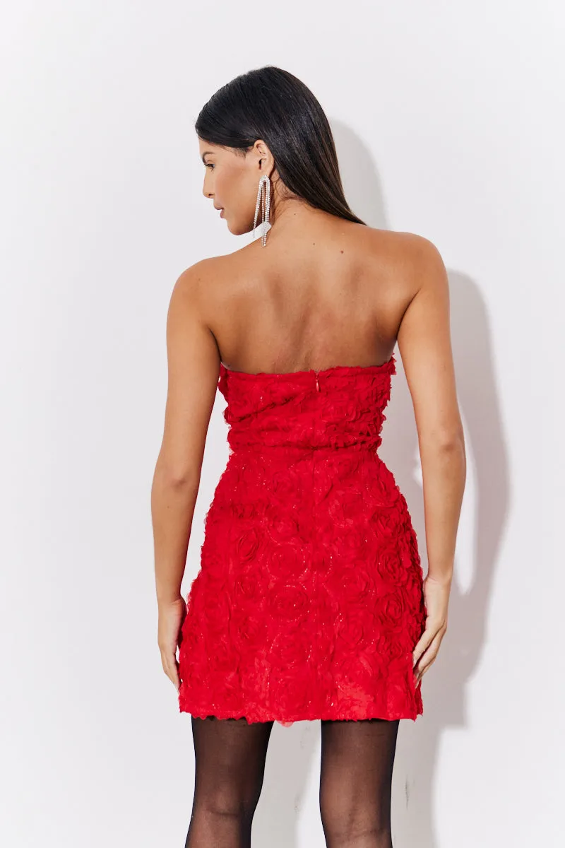 Red 3D Floral Bandeau Mini Dress sold by Chi Chi London product image thumbnail 3
