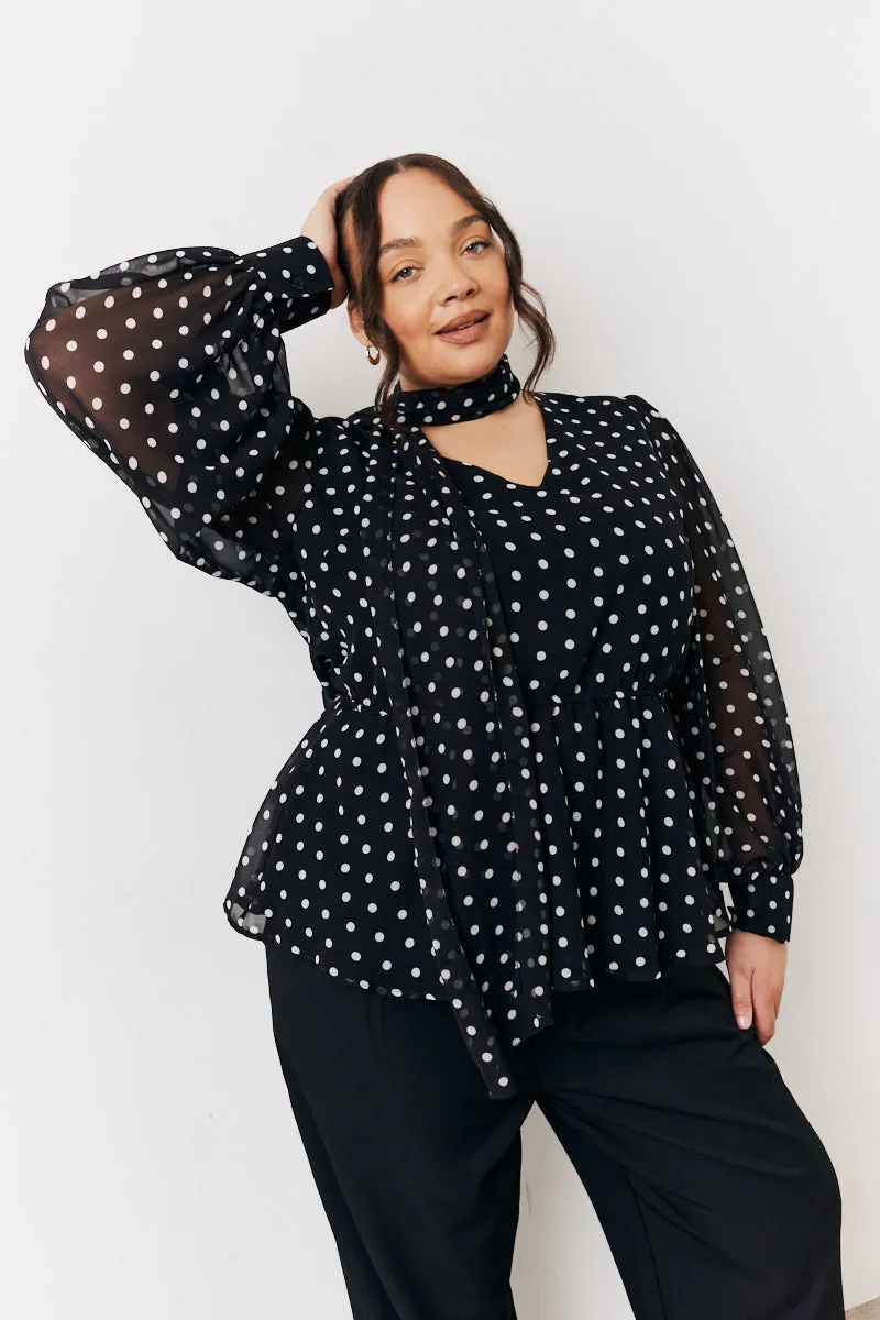 Black Polka Dot Tie Neck Blouse sold by Chi Chi London product image thumbnail 5