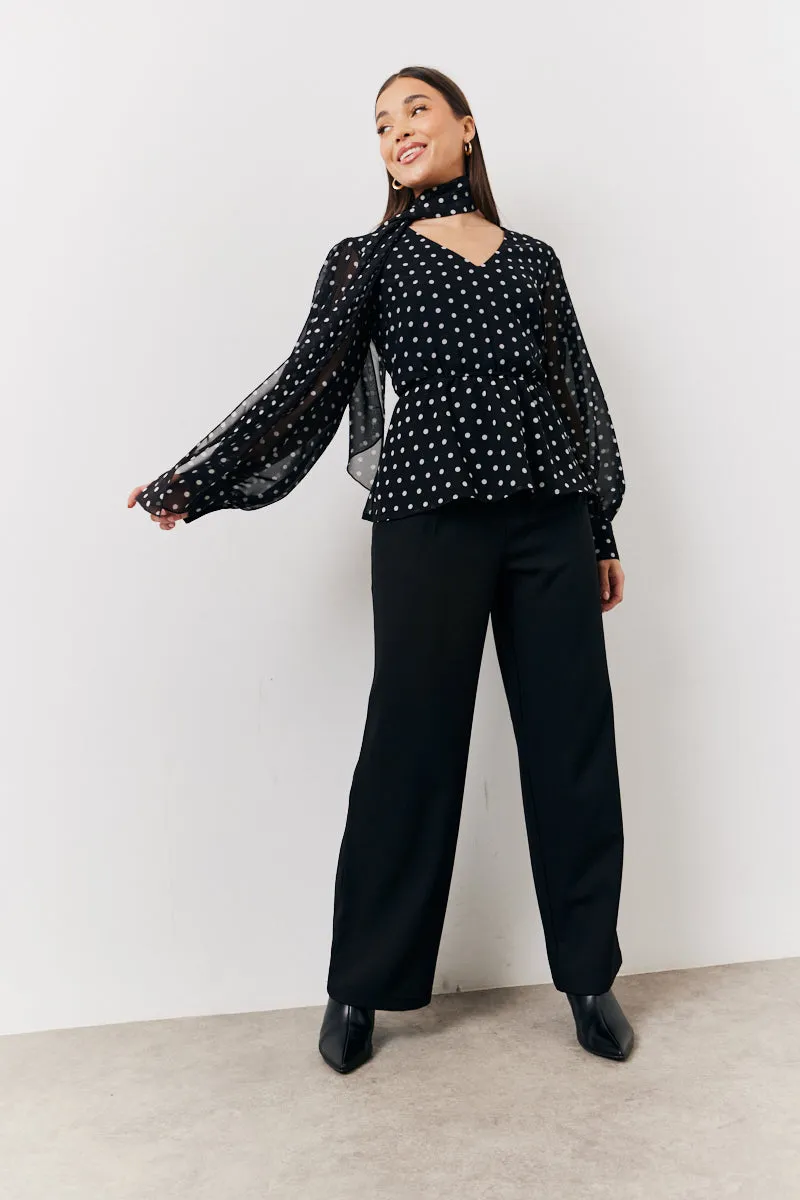 Black Polka Dot Tie Neck Blouse sold by Chi Chi London product image thumbnail 2