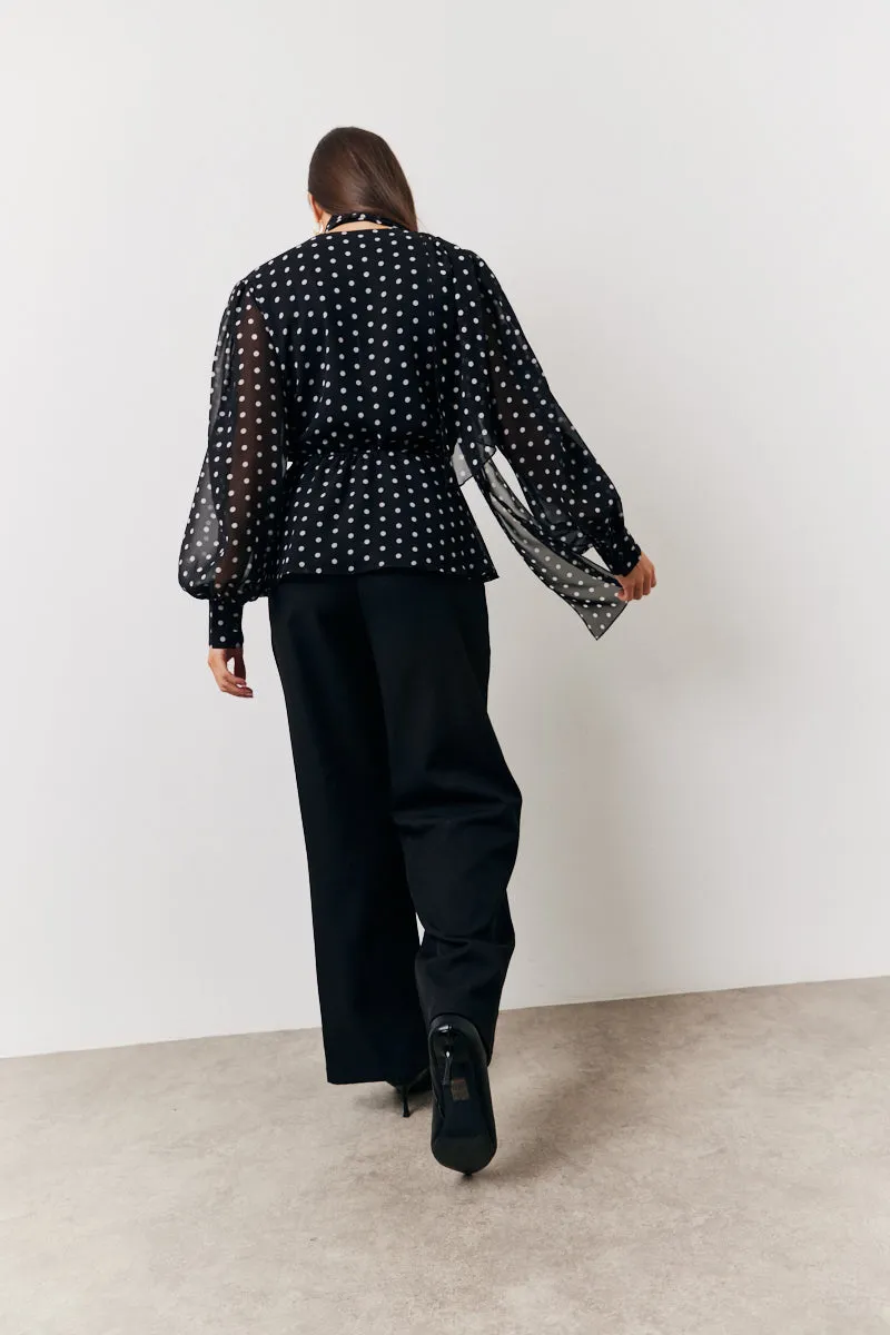 Black Polka Dot Tie Neck Blouse sold by Chi Chi London product image thumbnail 3
