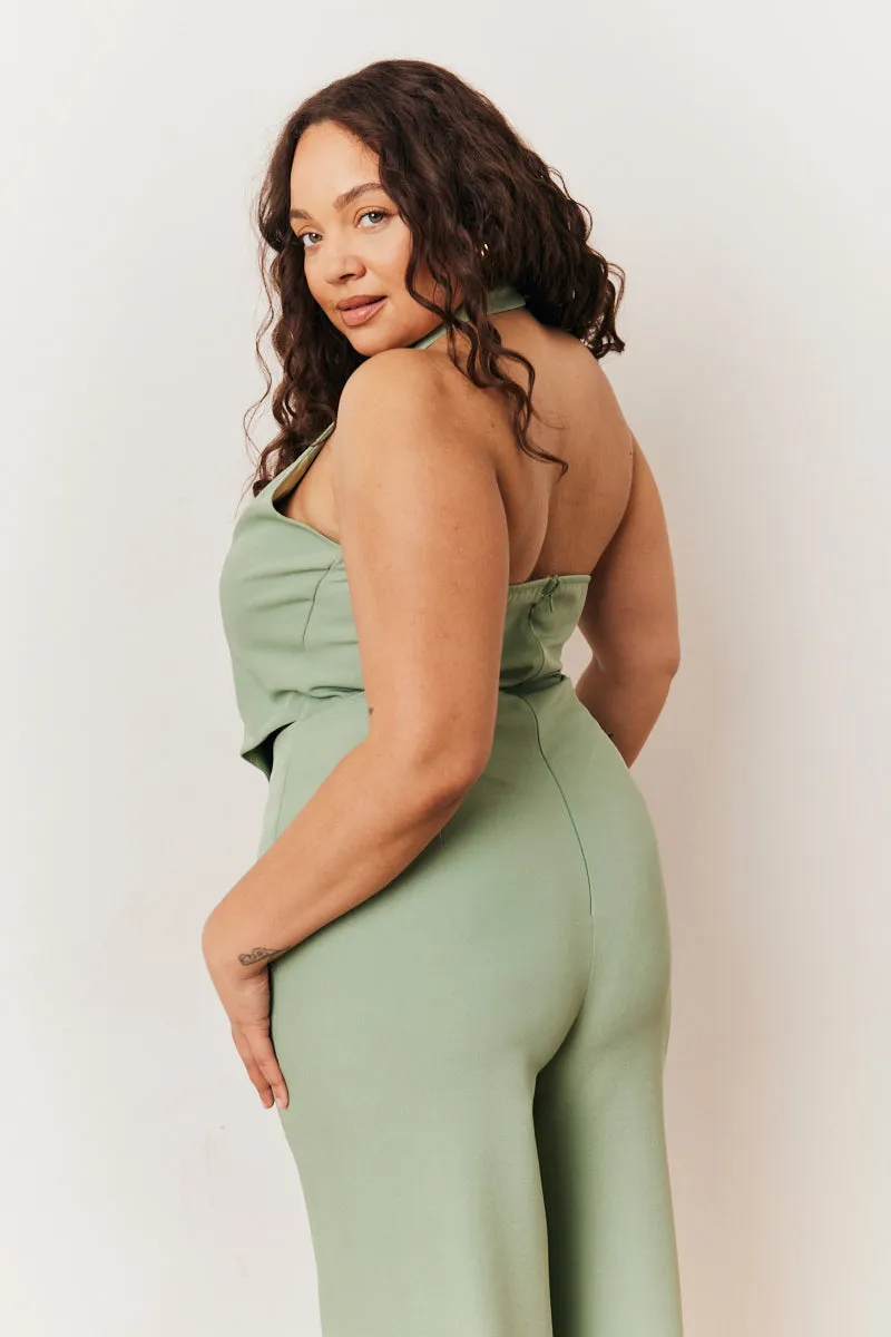 Sage Tailored Halterneck Waistcoat Wide Leg Jumpsuit sold by Chi Chi London product image thumbnail 4