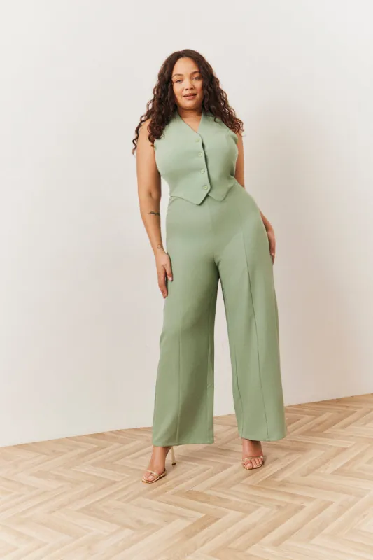 Sage Tailored Halterneck Waistcoat Wide Leg Jumpsuit made by In the style