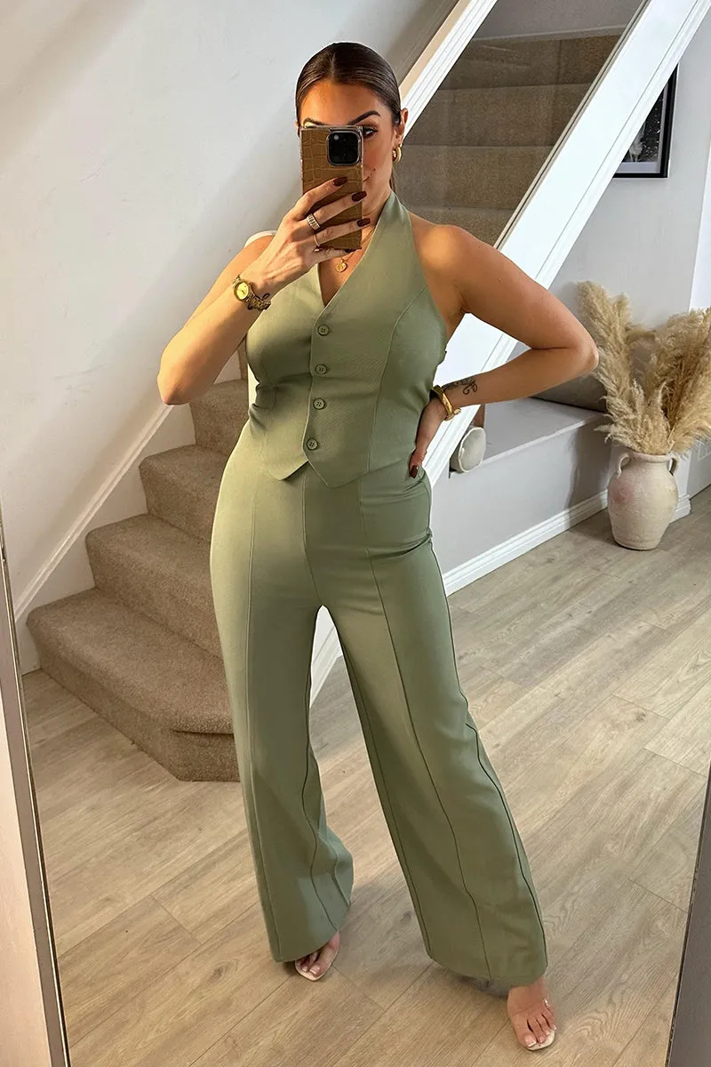 Sage Tailored Halterneck Waistcoat Wide Leg Jumpsuit sold by Chi Chi London product image thumbnail 5